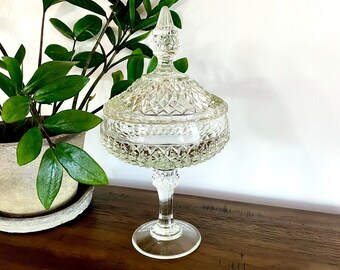Vintage Tiara Glass 12” Diamond Point Covered Candy Dish Stasher