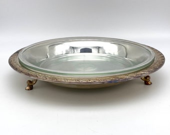 Vintage Silverplate Pyrex Round Serving Dish 11&quot;