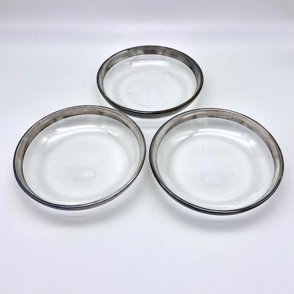 Set of 3 Vintage Silver Rimmed Bowls