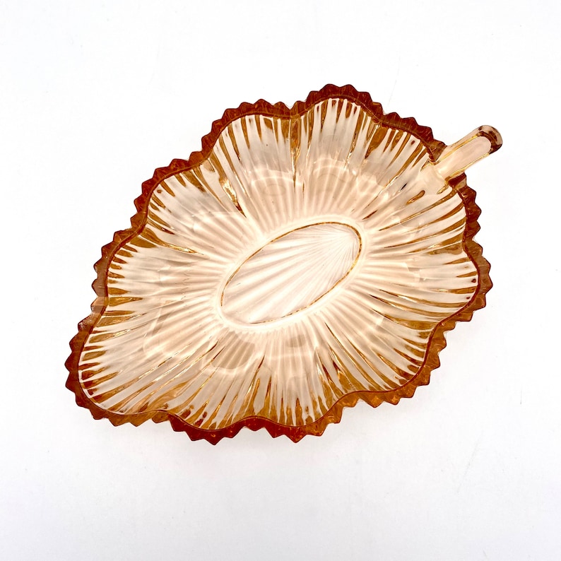 Pink Depression Glass Leaf Trinket Dish by Federal Glass Etsy