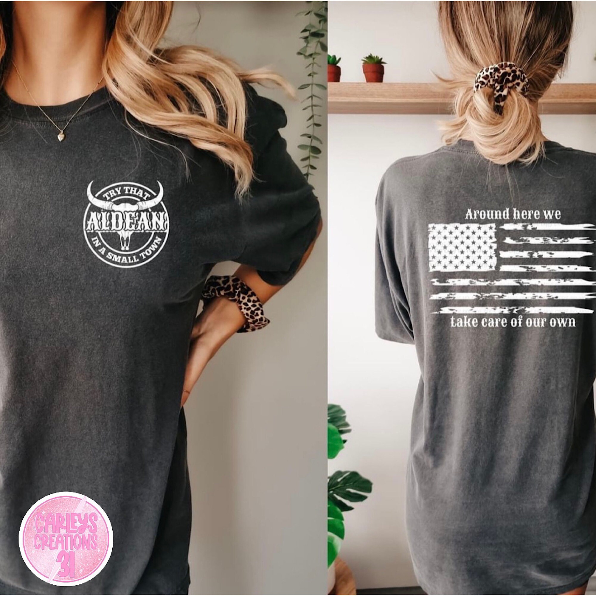 T-shirt 'Try That In A Small Town' - Drapeau Américain - Homme - Coton - Fait Main US