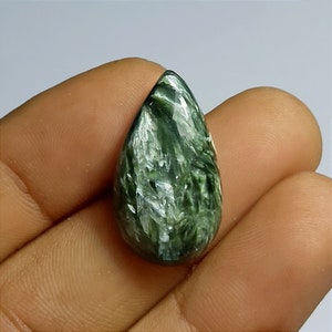 Unique Seraphinite Crystal Gemstone/ Top Grade Quality Seraphinite 14.85 Ct Cabochon/ Pretty Pear Shape/ 25X14X6 MM/ Jewelry Making Gemstone