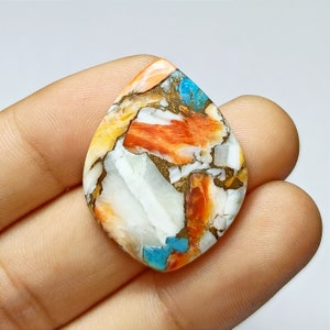 A One Quality Spiny Oyster Turquoise Gemstone/ Fabulous Spiny Oyster Copper Turquoise/ Shield Shape Cabochon/ {31X23X4}MM/ For Pendant, Ring