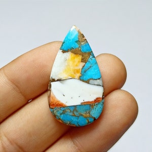 Excellent Quality Spiny Oyster Copper Turquoise Gemstone/ Beautiful Spiny Oyster Handmade Pear Shape Cabochon/ {34X19X4}MM/ For Wedding Gift