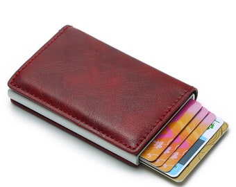 RFID Blocking Auto Credit Card Holder Leather Small Metal Wallet with Pocket UK