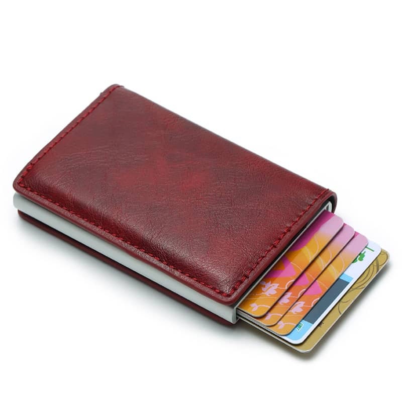 VULKIT Leder Kartenhalter Herren – Metall-Etui Mit RFID-Schutz, Pop-up Mechanismus Für 5-7 Karten