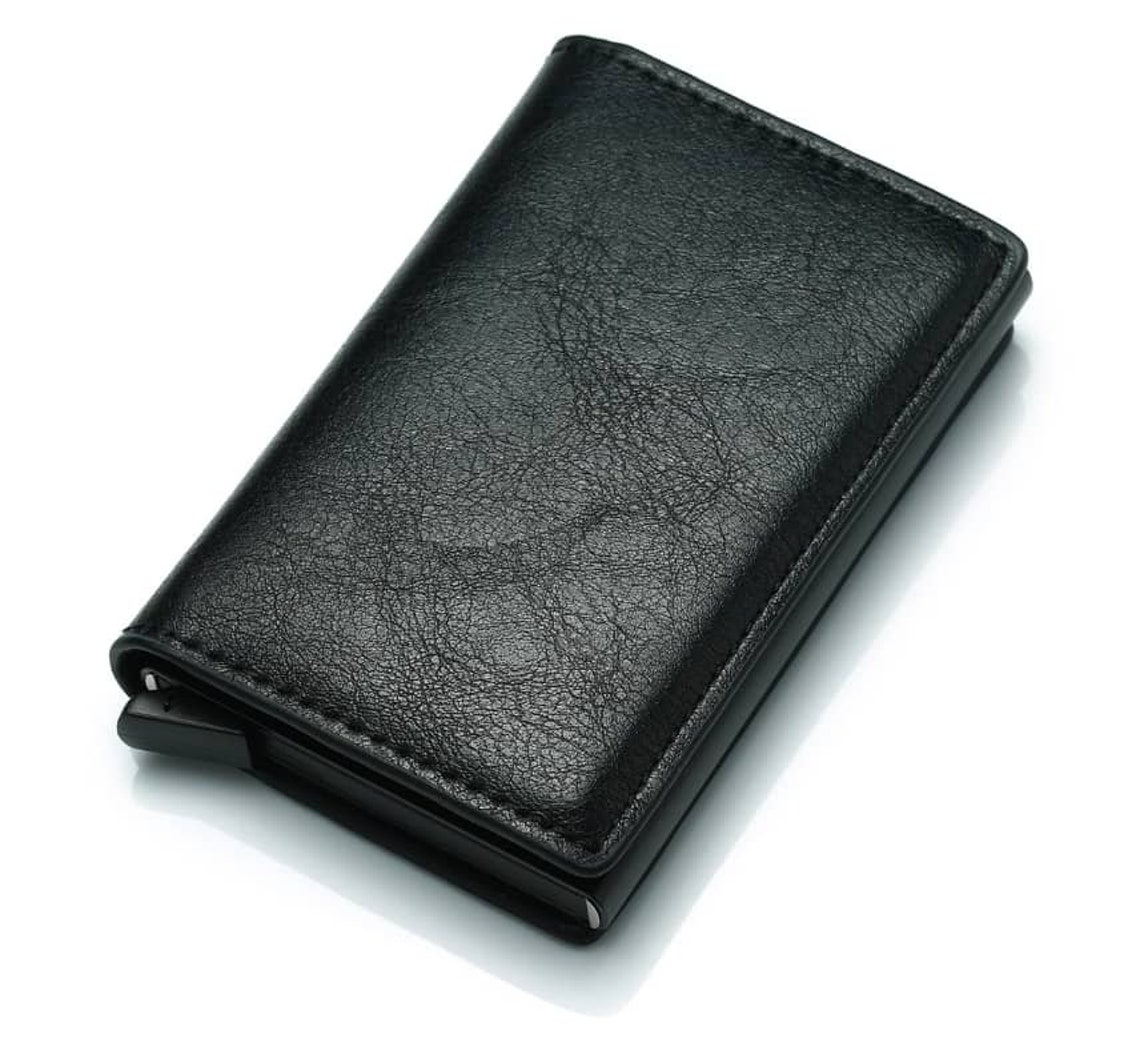 VULKIT Leder Kartenhalter Herren – Metall-Etui Mit RFID-Schutz, Pop-up Mechanismus Für 5-7 Karten