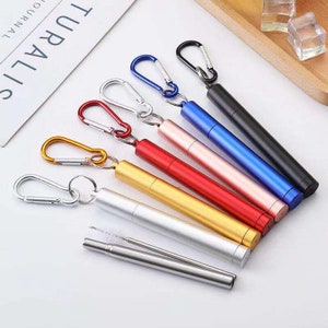 Stainless Steel Telescopic Drinking Straw Reusable Travel Metal Eco Friendly UK