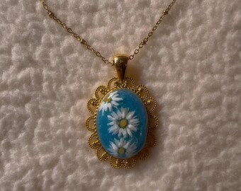 Handmade vintage rose flower cameo pendant necklace, Victorian jewelry, coquette, gift for her