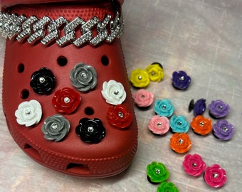Shoe Charms Luxury 3D Bling Rose Flower Shoe Accessories Buttons fits Crocs or Clogs - 28 colors
