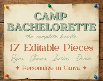 Camp Bachelorette Bundle | Editable Canva Templates, Signs, Games, Invites (Digital Download)