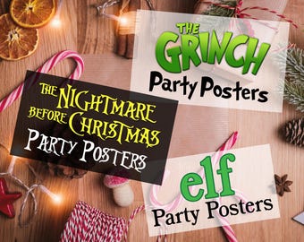 Modern Christmas Classic Movies Bundle of Printable Wallart Posters - Elf, The Grinch, & A Nightmare Before Christmas