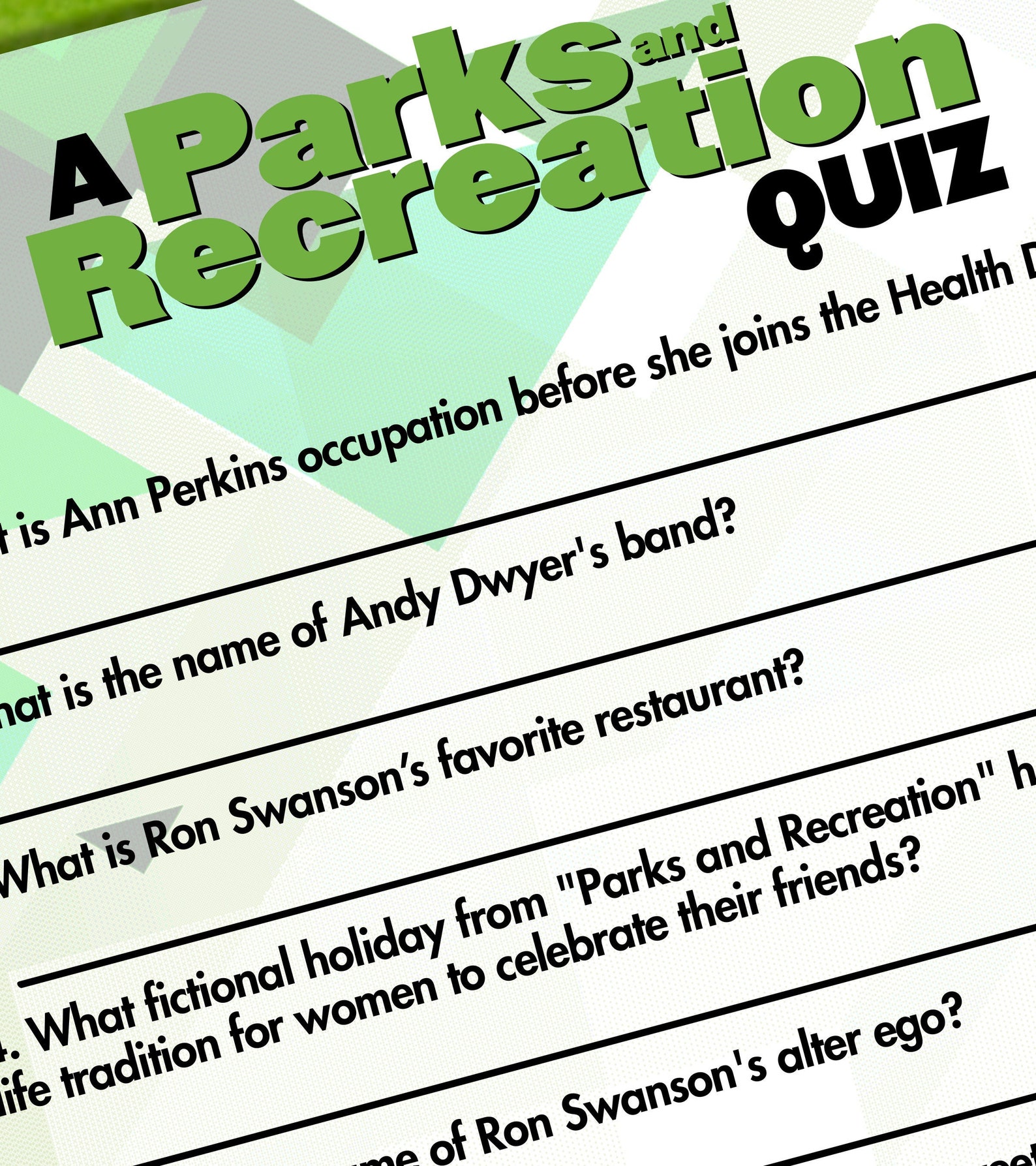 Parks and Recreation Trivia Quiz With Answer Key - Etsy