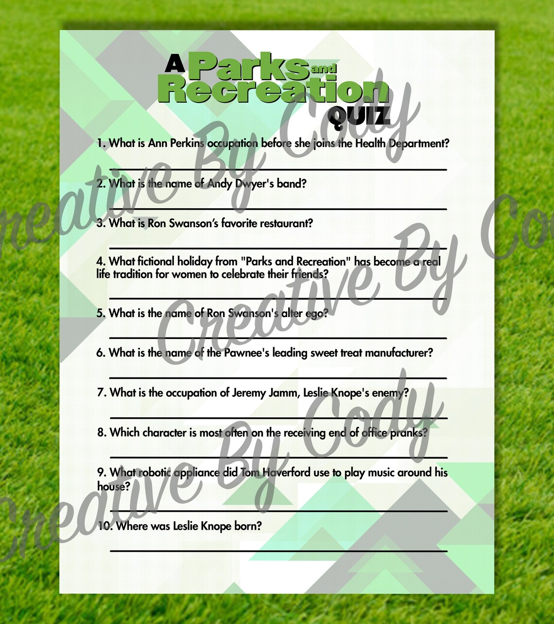 Parks and Recreation Trivia Quiz With Answer Key - Etsy