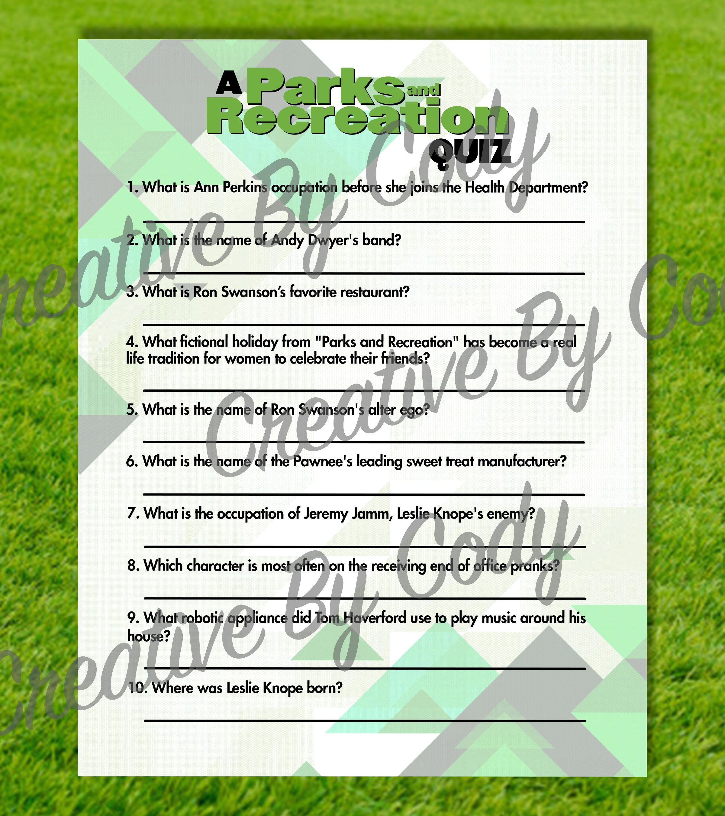 Parks and Recreation Trivia Quiz With Answer Key - Etsy