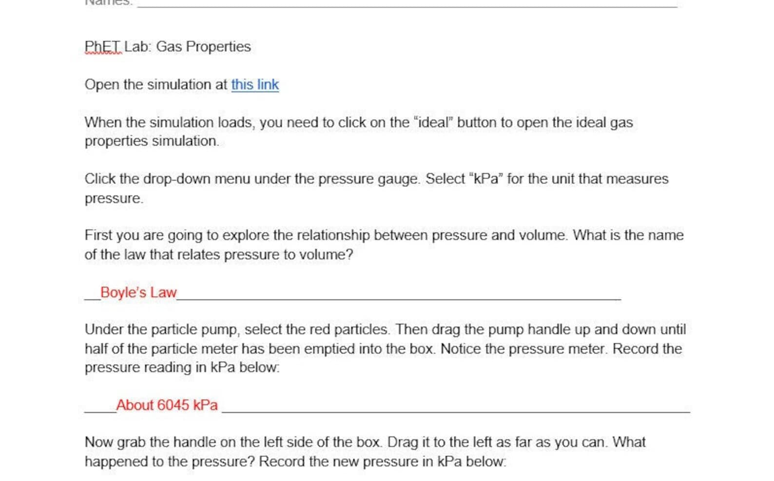 Phet Lab Gas Properties 7th Grade Science ANSWER KEY INCLUDED Etsy