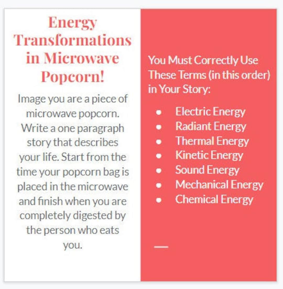 Energy Transformations in Microwave Popcorn 6th Grade - Etsy