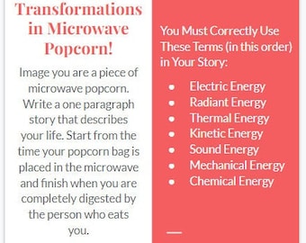 Energy Transformations In Microwave Popcorn - 6th Grade Science Activity