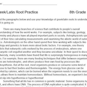 6th - 8th Grade Greek/Latin Roots and Practice Worksheets - Middle School Science