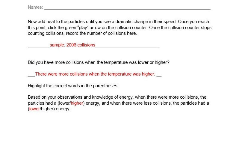 Phet Lab Gas Properties 7th Grade Science ANSWER KEY INCLUDED Etsy