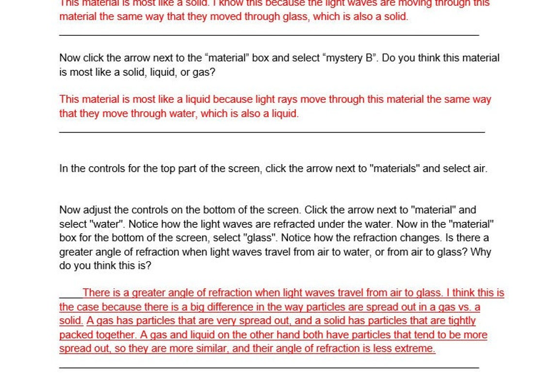 Phet Lab the Spectrum 6th Grade Science ANSWER KEY