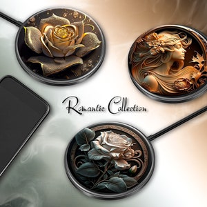 Wireless Charger Pad Universal iPhone Android Original Design Charging Station Medallion Fast Charging Gift Holiday Fantasy Romantic Rose