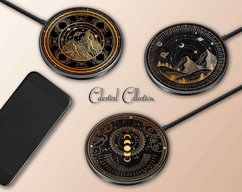 Chargeur sans fil universel iPhone Android Design original station de charge médaillon cadeau de charge rapide vacances lune céleste