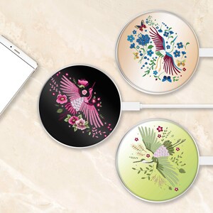 Wireless Charger Pad Universal iPhone Android Original Design Charging Station Medallion Fast Charging Gift Holiday Bird Floral