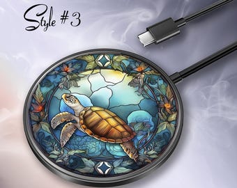 Cargador inalámbrico de tortuga de cristal, carga rápida de 15 W