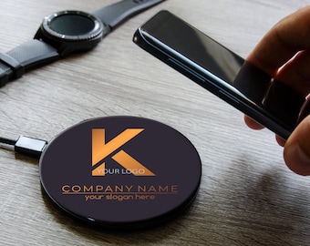 Custom Corporate Logo Business Gift Wireless Charger iPhone Android Original Design Black Silver 15 Watt Fast Charging Pad USB C