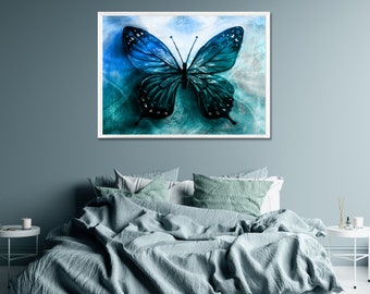 Oeuvre d'art de décoration murale contemporaine papillon, impression aquarelle abstraite