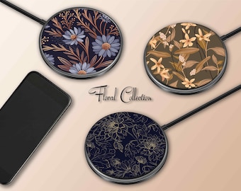 Bloc chargeur sans fil au design floral, charge rapide 15 W