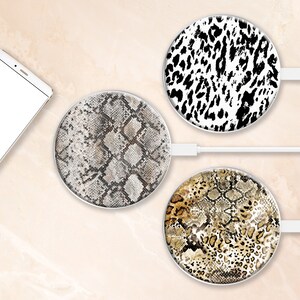 Wireless Charger Pad Universal iPhone Android Original Design Charging Station Medallion Cheetah Charging Gift Holiday Animal Snake Skin