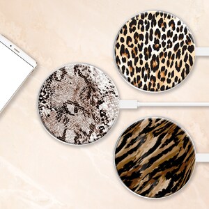 Wireless Charger Pad Universal iPhone Android Original Design Charging Station Medallion Cheetah Charging Gift Holiday Animal Snake Skin