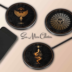 Wireless Charger Pad Universal iPhone Android Original Design Charging Station Medallion Fast Charging Gift Holiday Celestial Moon Sun