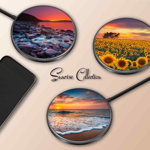 Wireless Charger Pad Universal iPhone Android Original Design Charging Station Medallion Fast Charging Gift Holiday Landscape Sunrise