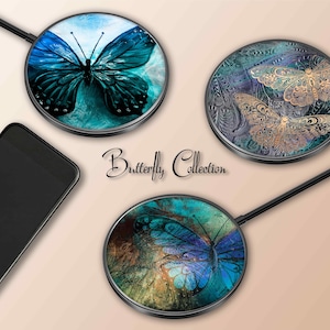 Wireless Charger Pad Universal iPhone Android Original Design Charging Station Medallion Fast Charging Gift Holiday Abstract Butterfly