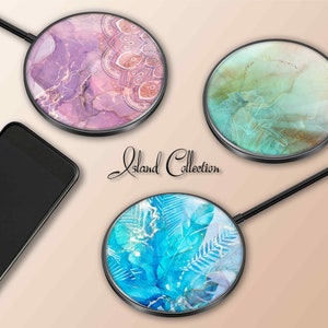 Wireless Charger Pad Universal iPhone Android Original Design Charging Station Medallion Fast Charging Gift Holiday Tropical Palm