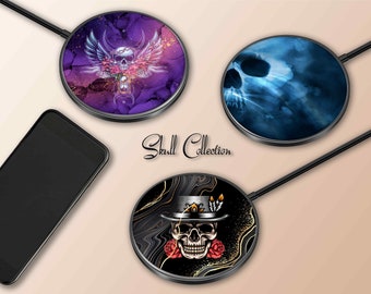 Cargador inalámbrico para teléfono con diseño de calavera, carga rápida de 15 W