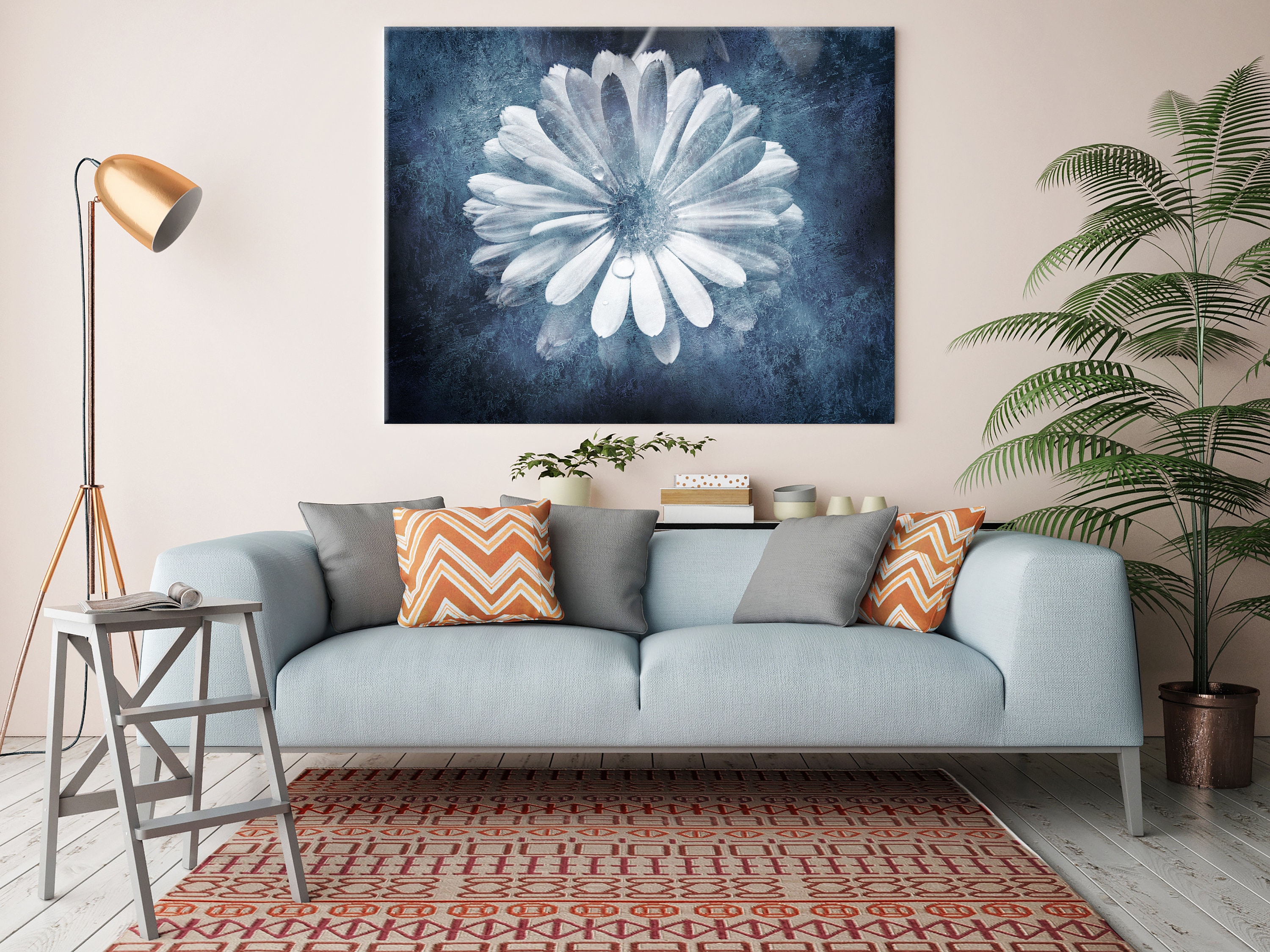 Floral Denim Daisy Original Contemporary Artwork Wall Decor Etsy