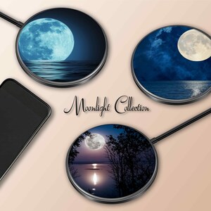 Wireless Charger Pad Universal iPhone Android Original Design Charging Station Moon Fast Charging Gift Holiday Landscape Moonlight Moon
