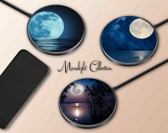 Chargeur sans fil paysage au clair de lune, charge rapide 15 W