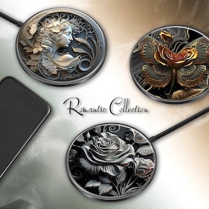 Wireless Charger Pad Universal iPhone Android Original Design Charging Station Medallion Fast Charging Gift Holiday Fantasy Romantic Rose