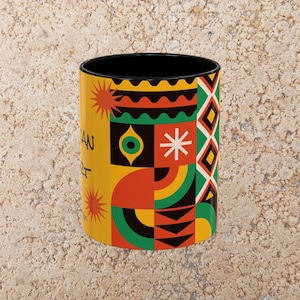 African Art Ceramic Mug: Bold Geometric Design, Ethnic Drinkware