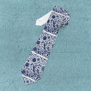 Floral Dark Blue Necktie: Classic, Wedding, Office Style