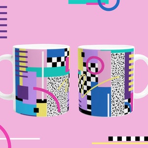 Mug with Memphis Style Design - 80&#39;s & 90&#39;s VHS Retro / White 11oz Ceramic Mug
