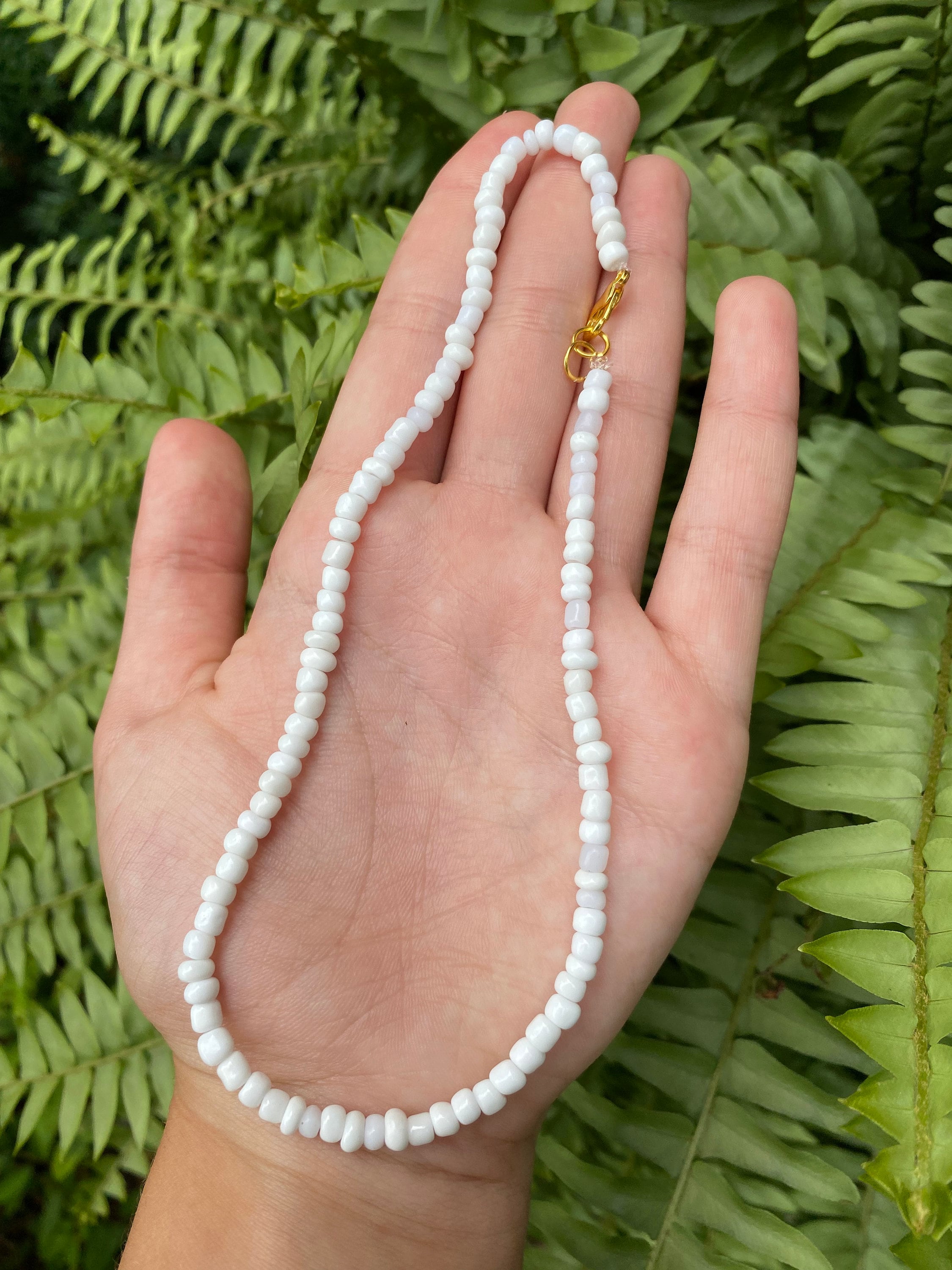 White Bead Necklace Etsy
