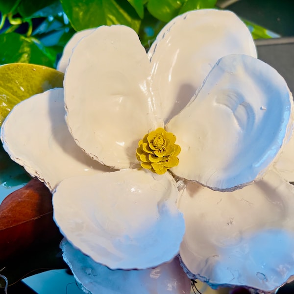 Magnolia  Flower Oyster shell  , Southern Magnolia . Gift -Weddings ,Oyster shell art , ,Charleston SC, Shell Magnolia ,Coastal Decor