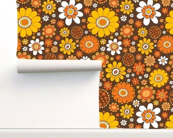 1960s 1970s Retro Floral Printed Wallpaper ,Peel and Stick, Wall Decoration Wallpaper