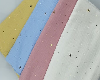 High quality Muslin with silver shining stars and dots by the half metre 0,5Mb, 100% cotton, cute baby colors, soft and airy fabric